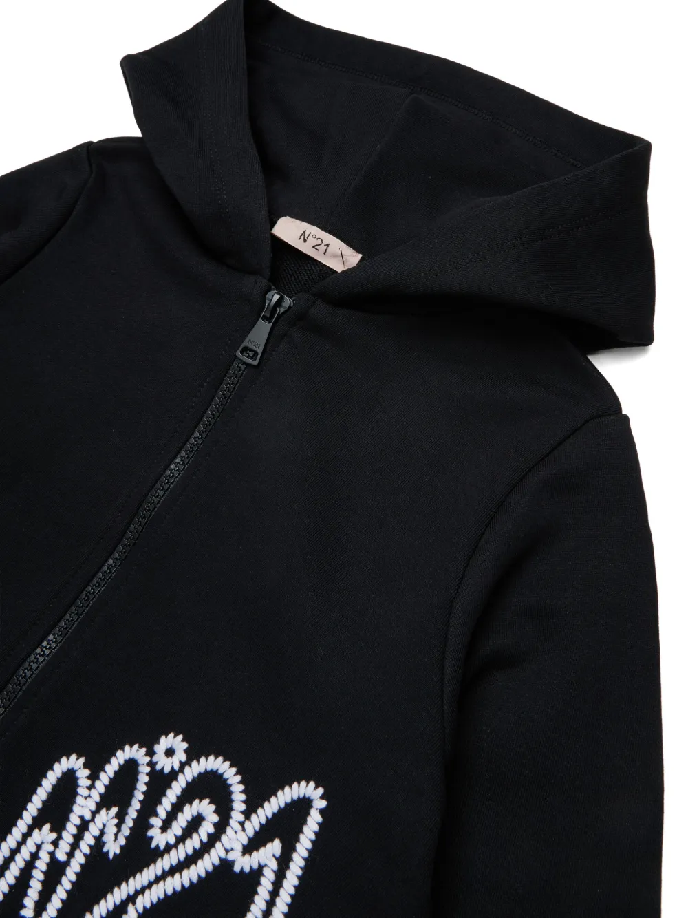 Nº21 Kids Hoodie met geborduurd logo en rits Zwart