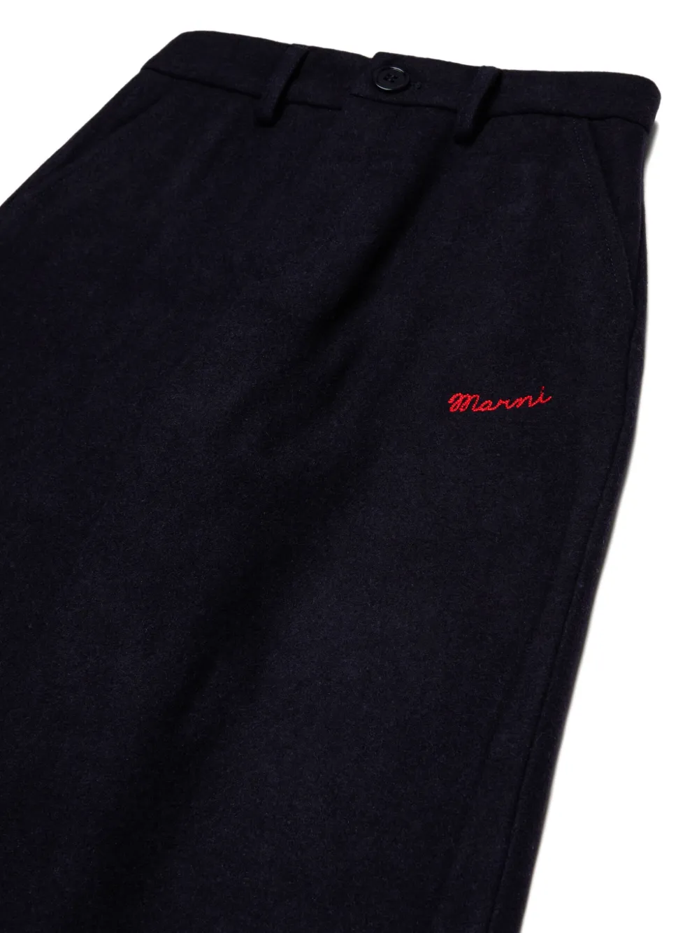 Marni Kids Broek met wijde pijpen en geborduurd logo Blauw