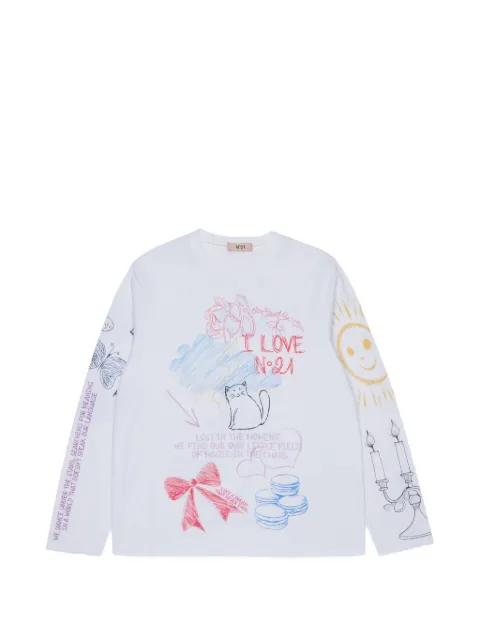Nº21 Kids sketch-print long-sleeve T-shirt