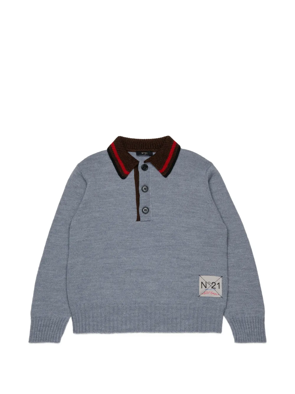 Nº21 Kids logo-patch contrast-collar sweater - Blu