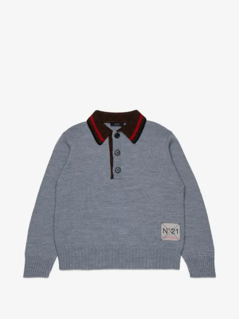 Nº21 Kids suéter con cuello en contraste y parche del logo
