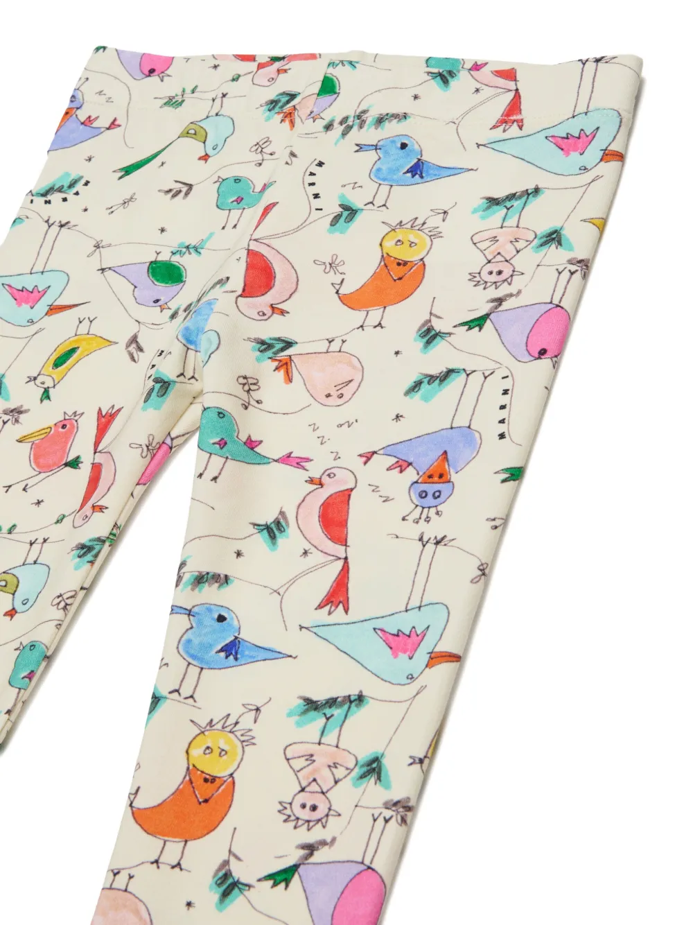 Marni Kids Legging met vogelprint en logoprint Beige