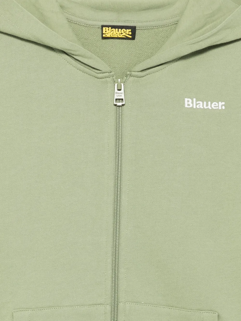 Blauer Hoodie met geborduurd logo en rits Groen