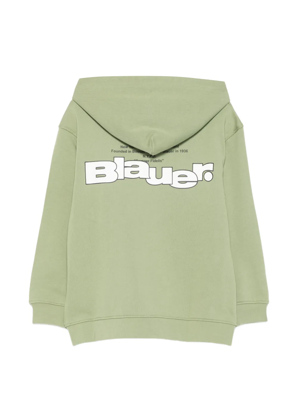 Blauer Hoodie met geborduurd logo en rits Groen