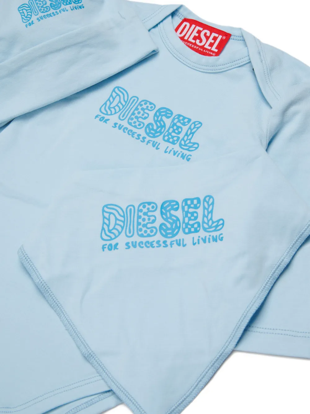 Diesel Kids Drie rompers met logoprint Blauw