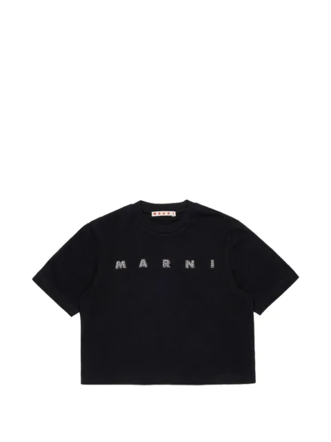 Marni Kids rhinestone-logo cropped T-shirt
