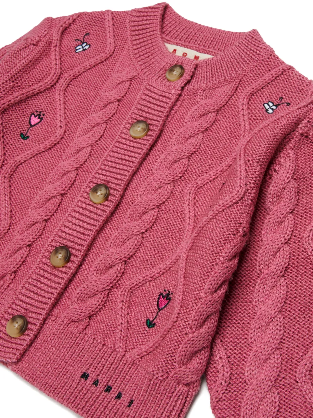Marni Kids Kabelgebreid vest met borduurwerk Roze