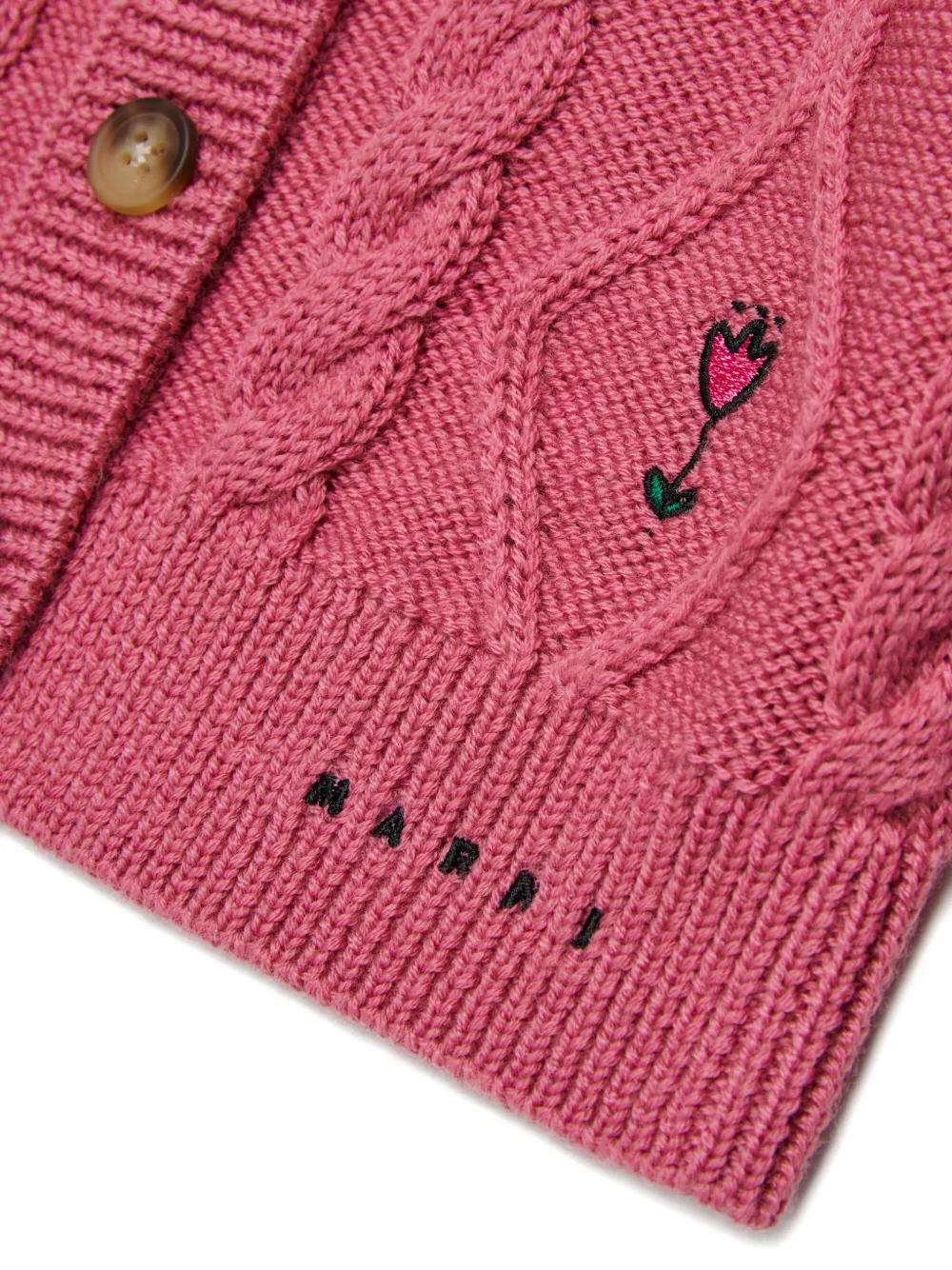Marni Kids Kabelgebreid vest met borduurwerk Roze