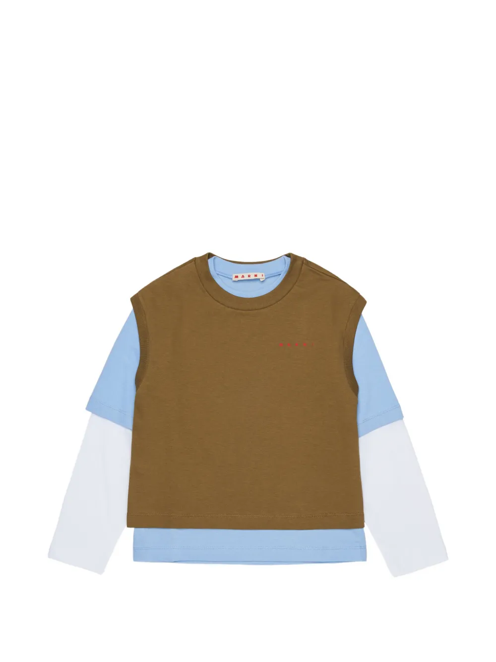 Marni Kids logo-print triple-layer T-shirt - Marrone