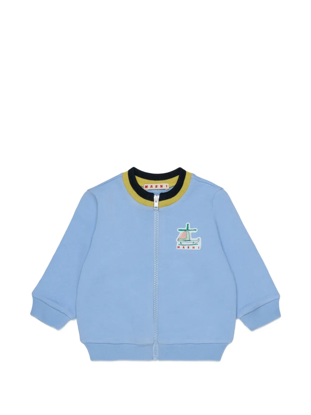 Marni Kids Felpa con cappuccio, applicazione logo e zip - Blu
