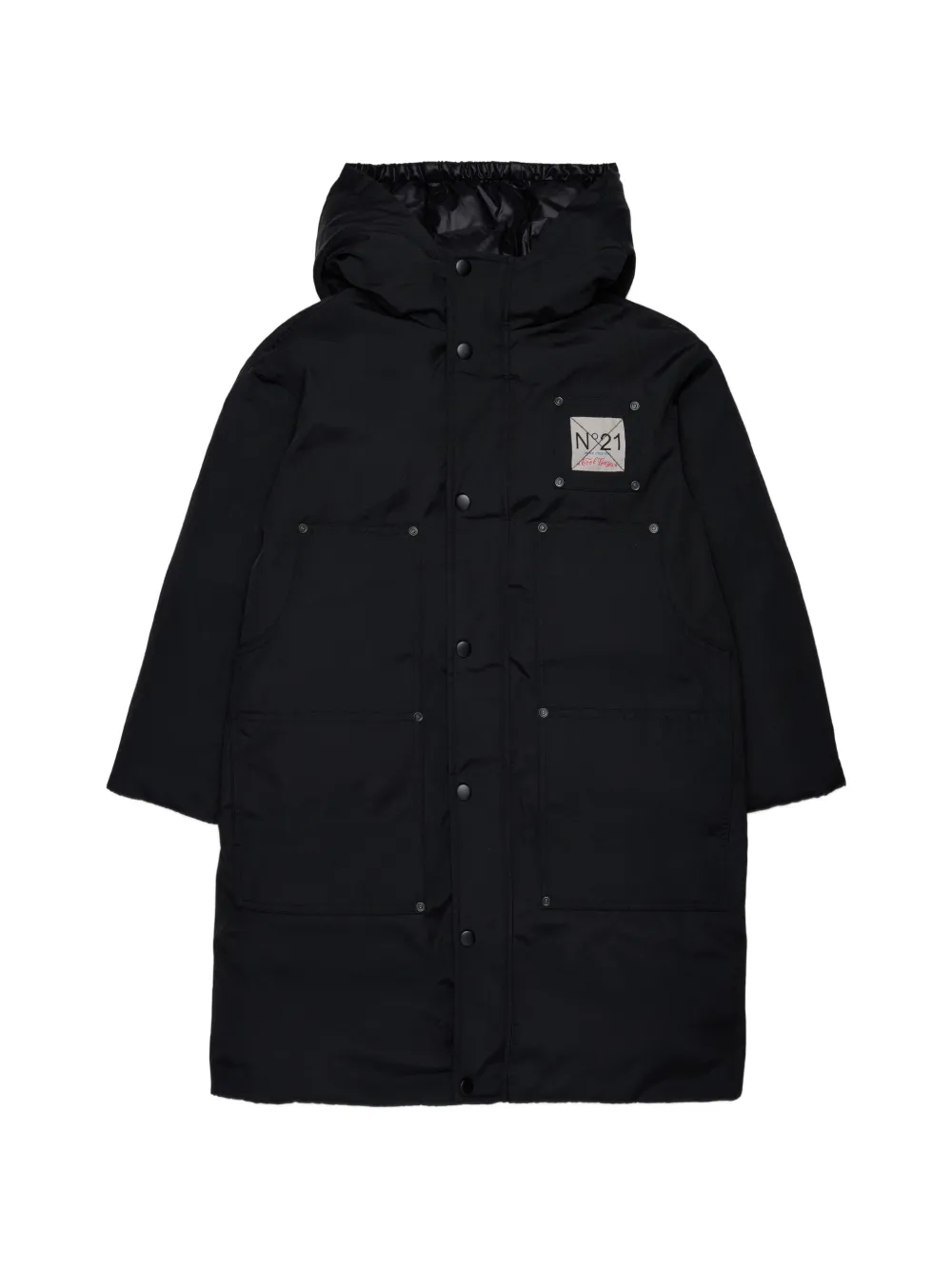 Nº21 Kids Cappotto con applicazione logo e cappuccio - Nero