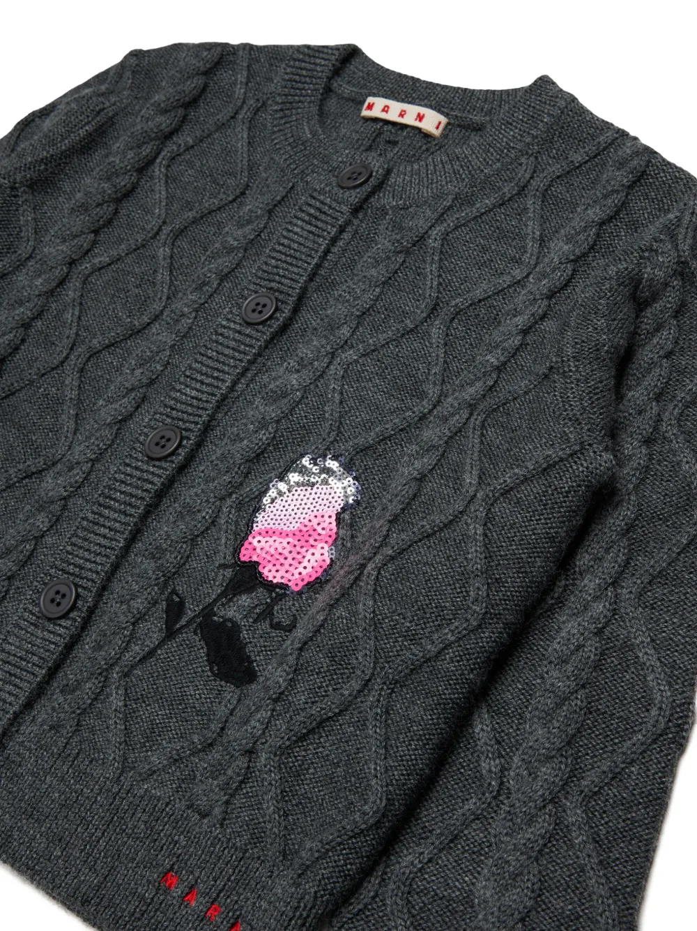 Marni Kids Kabelgebreid vest met pailletten Grijs
