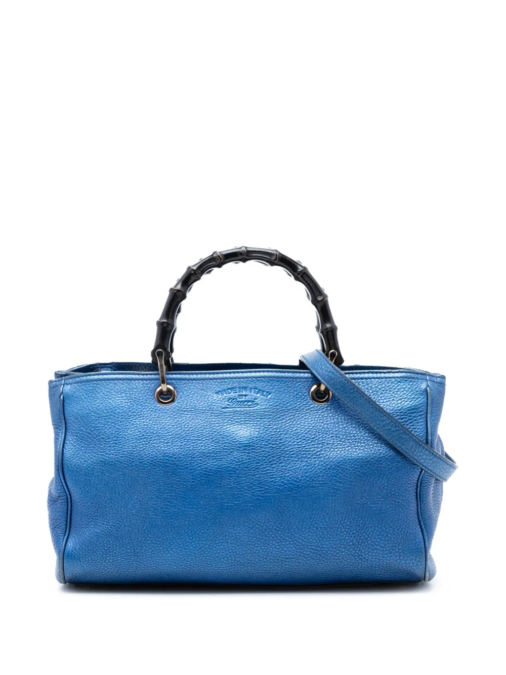 Gucci Pre-Owned 2016-2026 Medium Metallic Calfskin Bamboo Shopper satchel - Blu