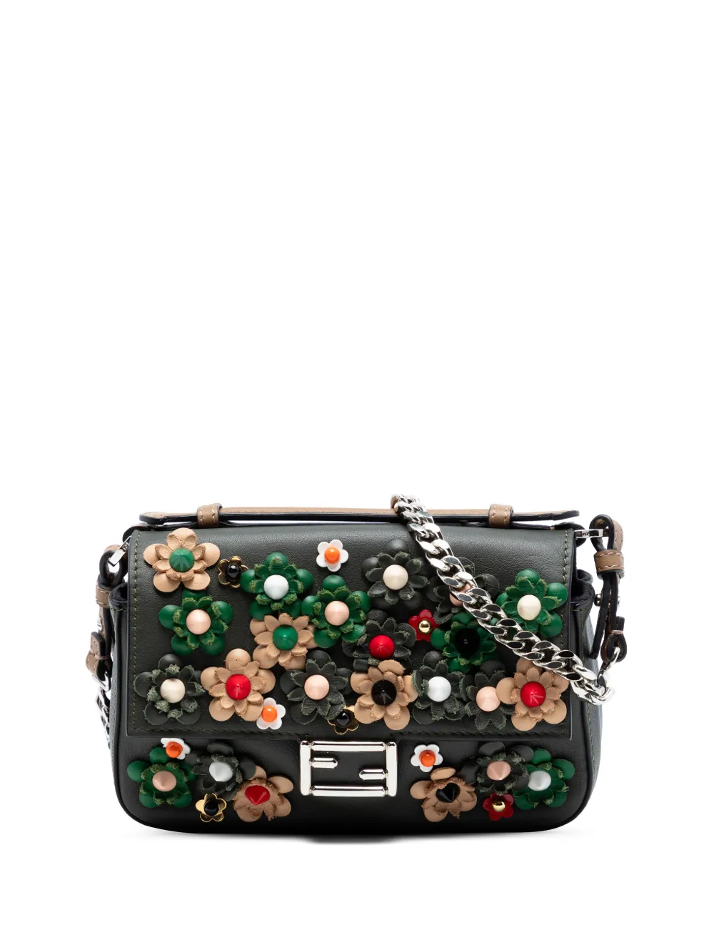 Fendi Pre-Owned 2010-2026 Micro Bicolor Leather Flowerland Double Baguette satchel - Verde