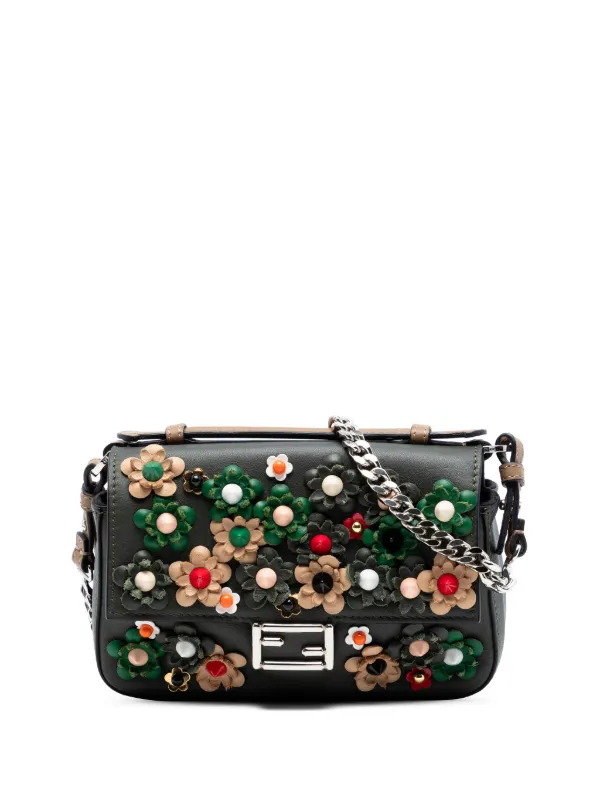 Fendi Pre-Owned 2010-2026 マイクロ バイカラー レザー フラワー