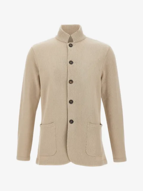 Eleventy ribbed high-collar cardigan