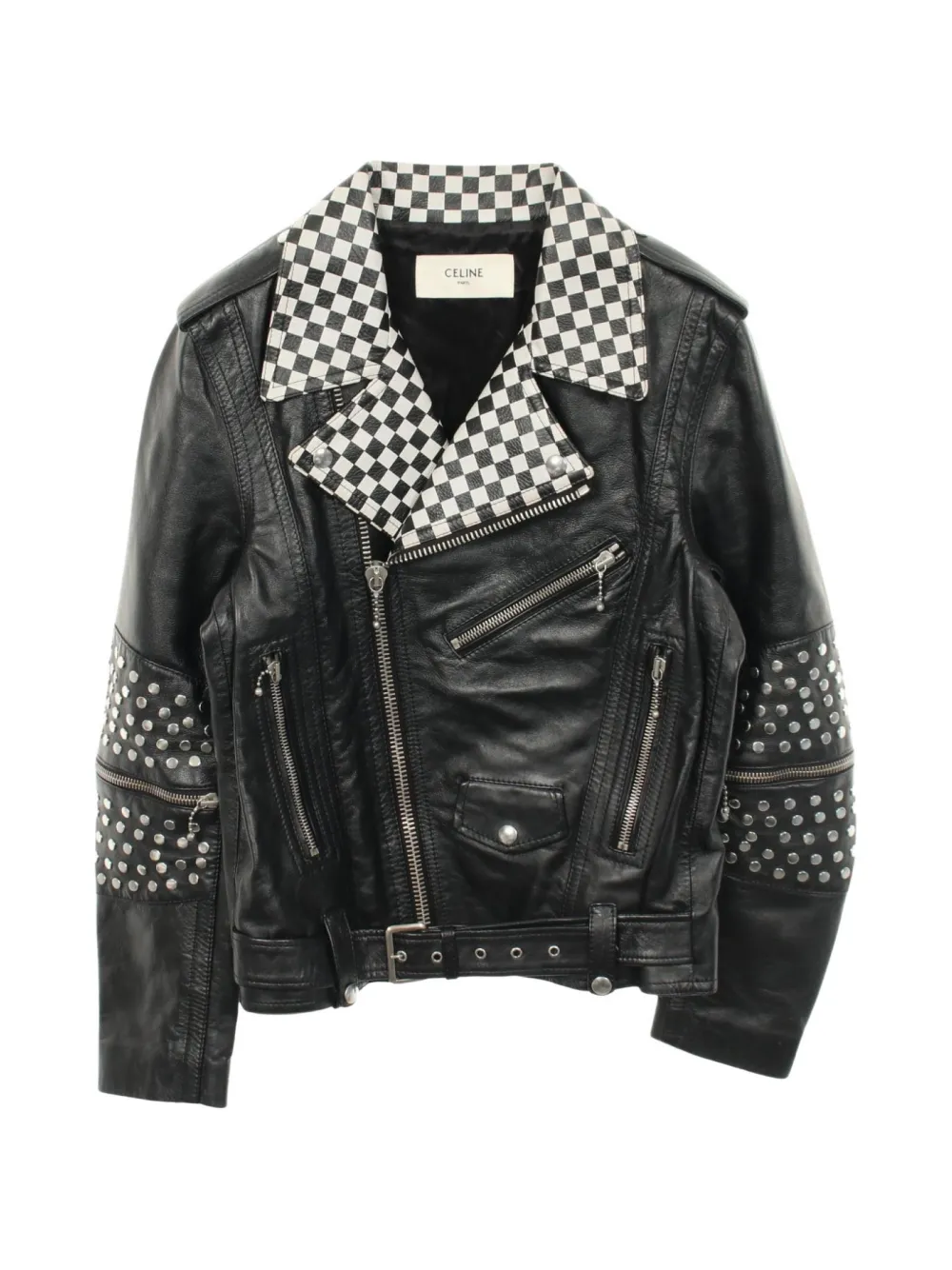 Celine Pre-Owned 2010s block-check studded jacket - Black