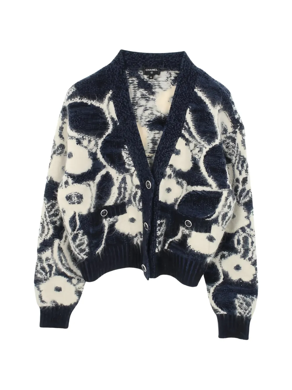 CHANEL Pre-Owned button floral-pattern cardigan - Blau