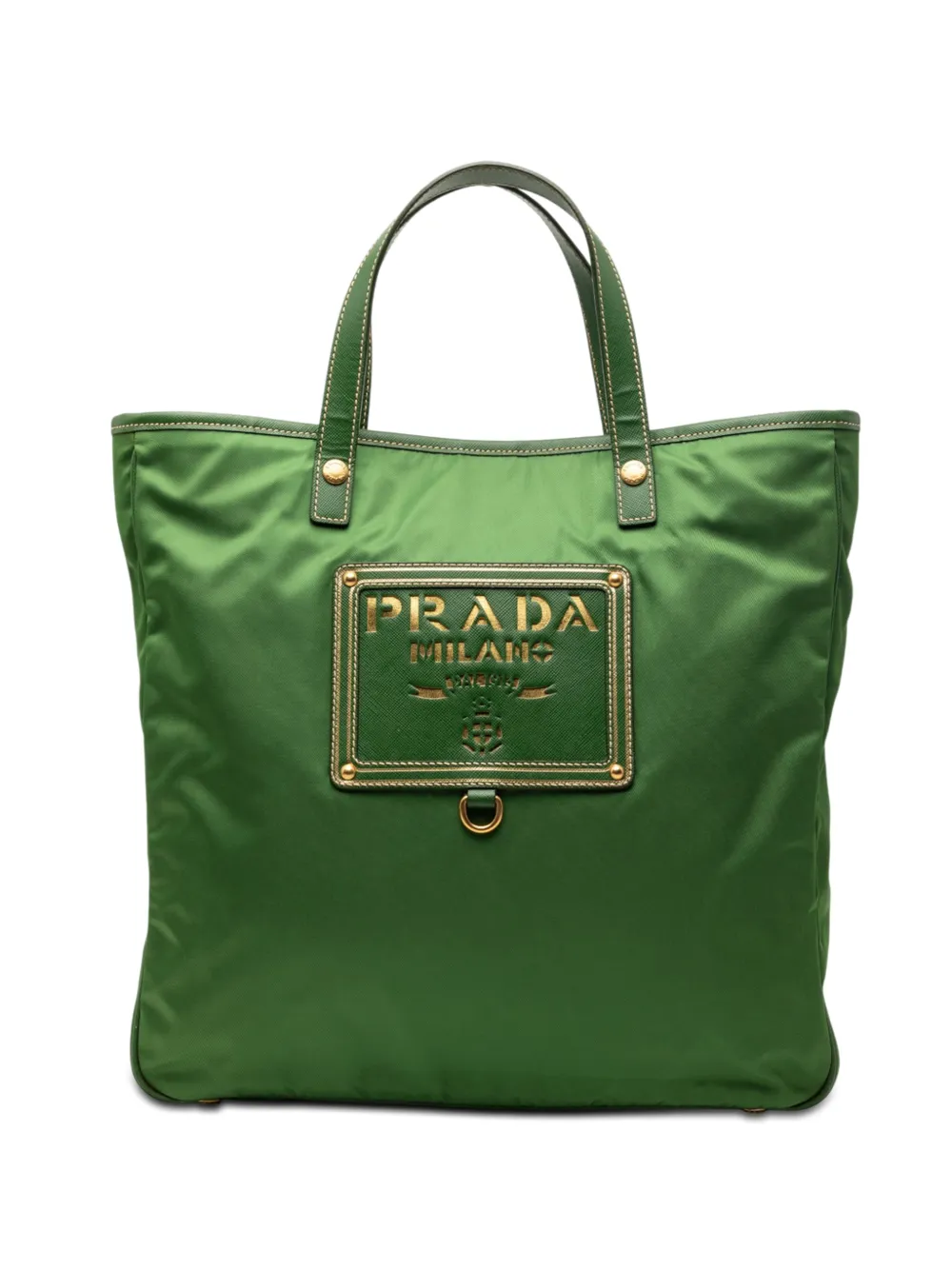 Prada Pre-Owned 2010-2026 Saffiano Trimmed Tessuto Logo Plate Convertible Tote satchel - Green
