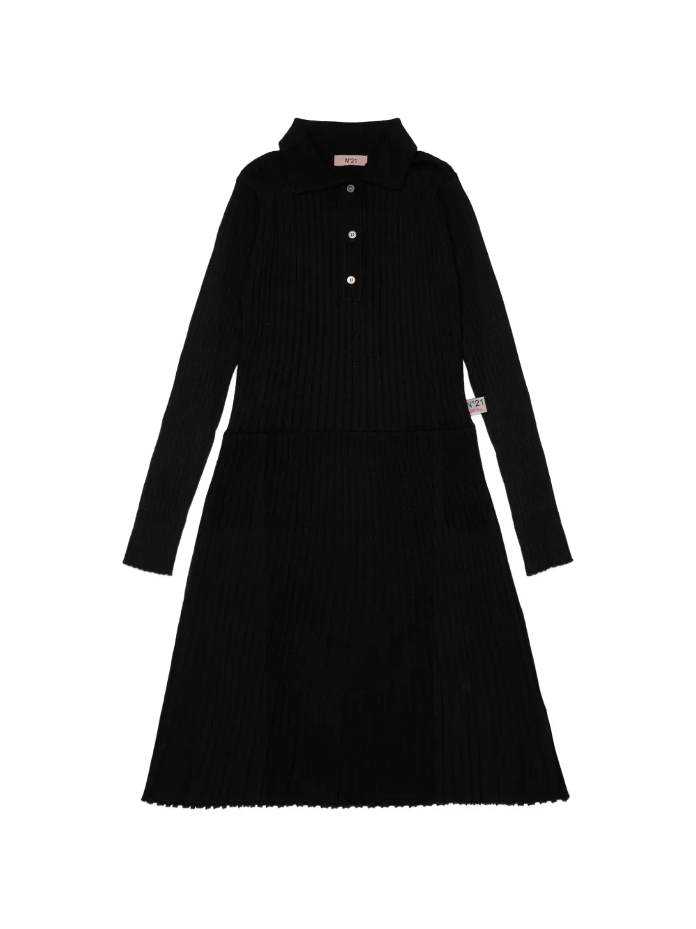 Nº21 Kids ribbed-knit polo-collar dress - Black