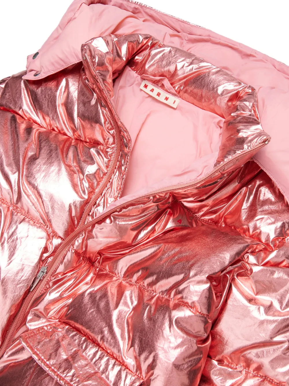 Marni Kids metallic-effect hooded padded jacket Roze