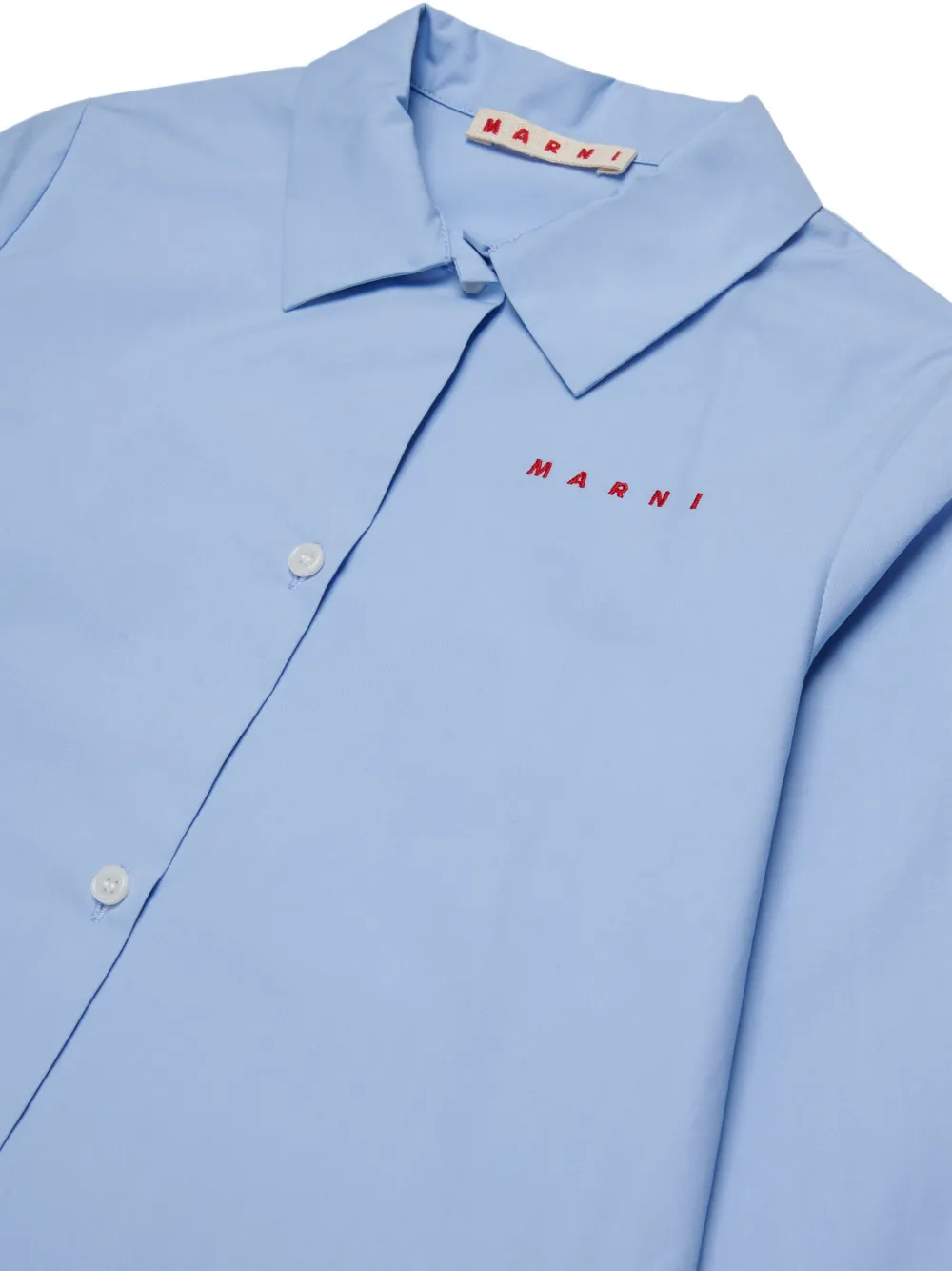 Marni Kids Shirt met geborduurd logo en ruches Blauw