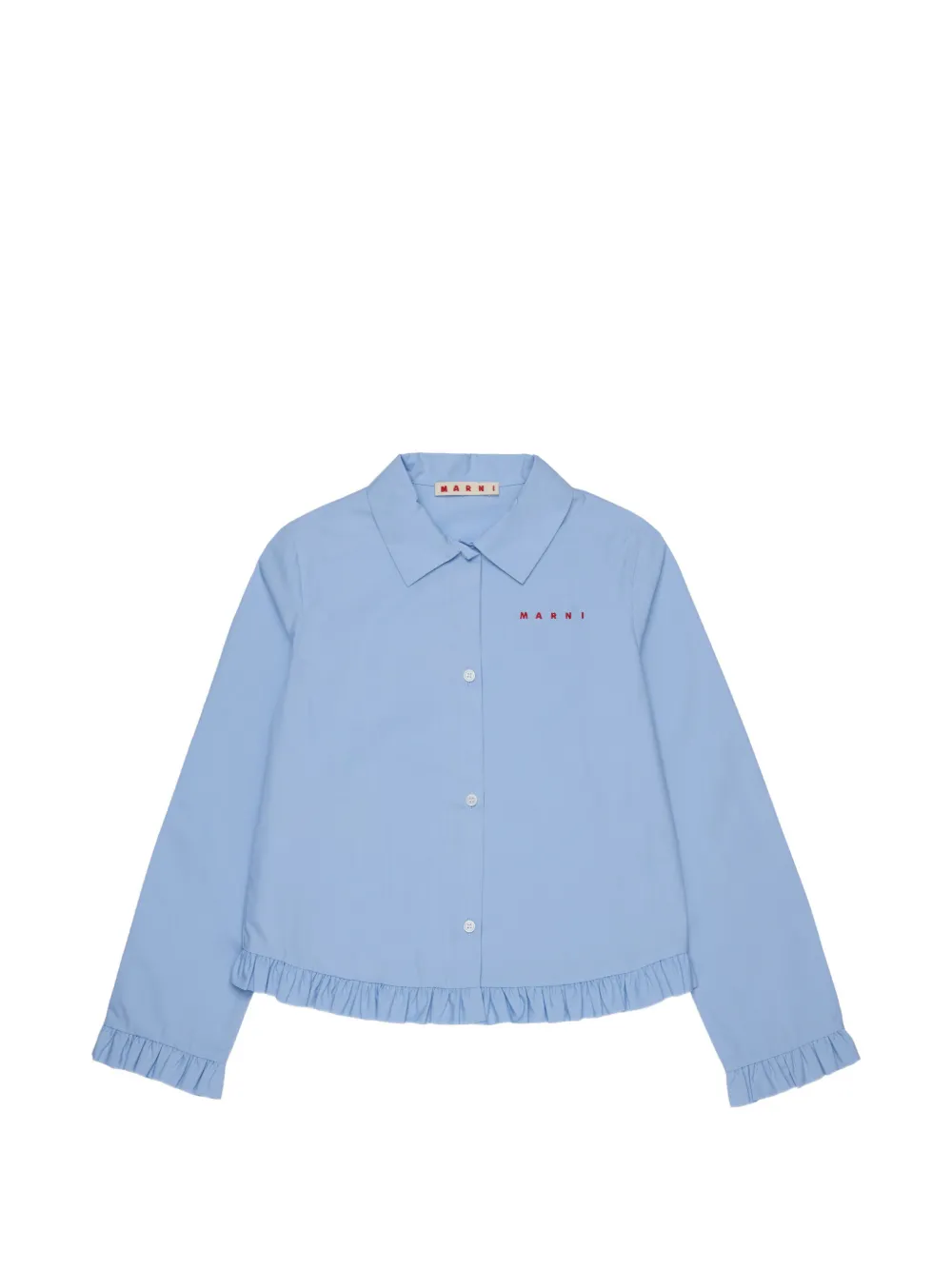 Marni Kids Gerüschtes Poloshirt mit Logo-Stickerei - Blau