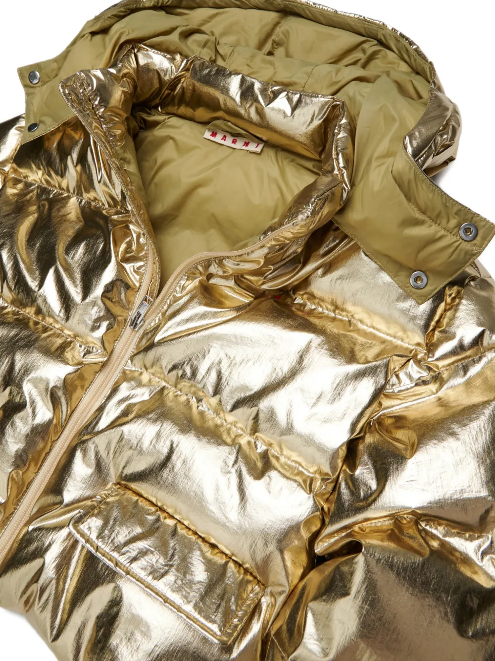 Marni Kids Gewatteerd jack met capuchon en metallic effect Goud