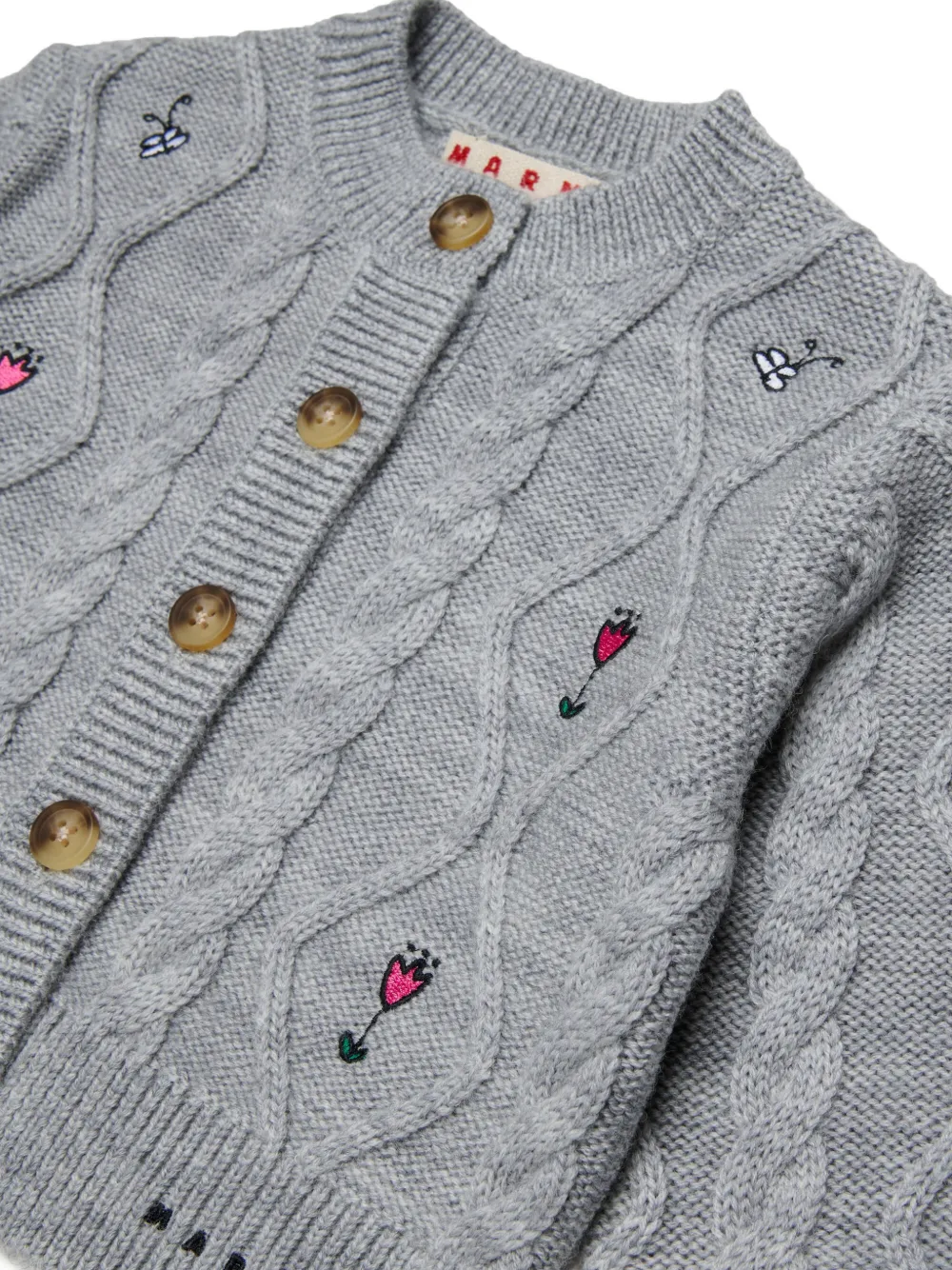 Marni Kids Kabelgebreid vest met borduurwerk Grijs