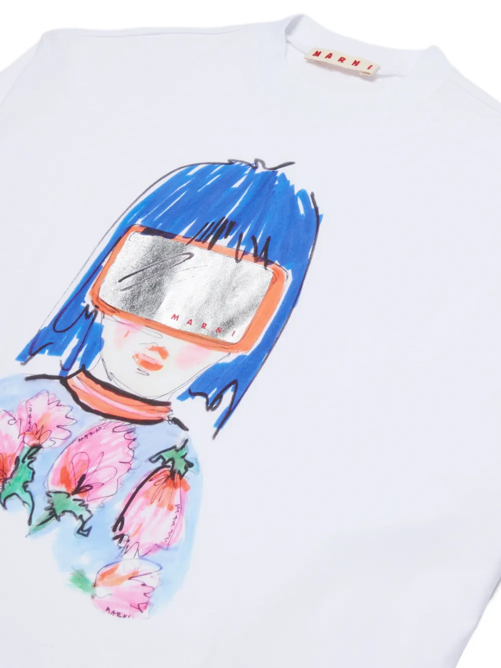 Marni Kids T-shirt met artistieke print en lange mouwen Wit