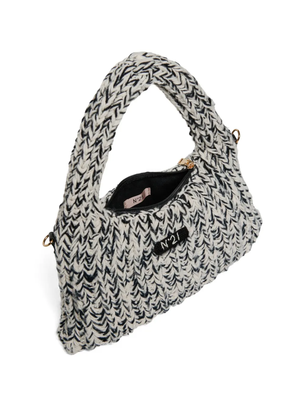 Nº21 Kids Grofgebreide schoudertas met logopatch Beige
