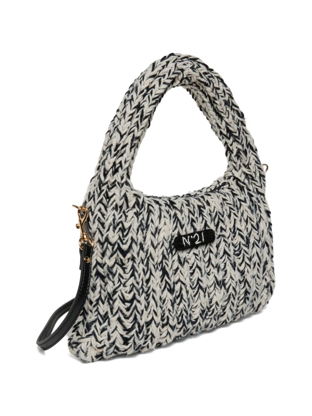 Nº21 Kids Grofgebreide schoudertas met logopatch Beige