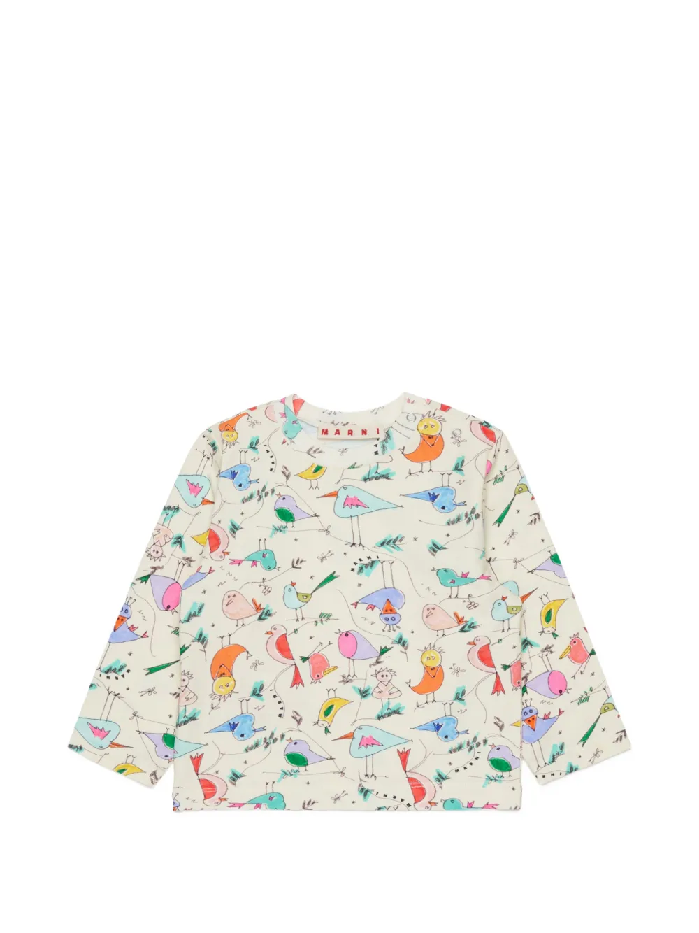 Marni Kids bird-print long-sleeve T-shirt - Toni neutri