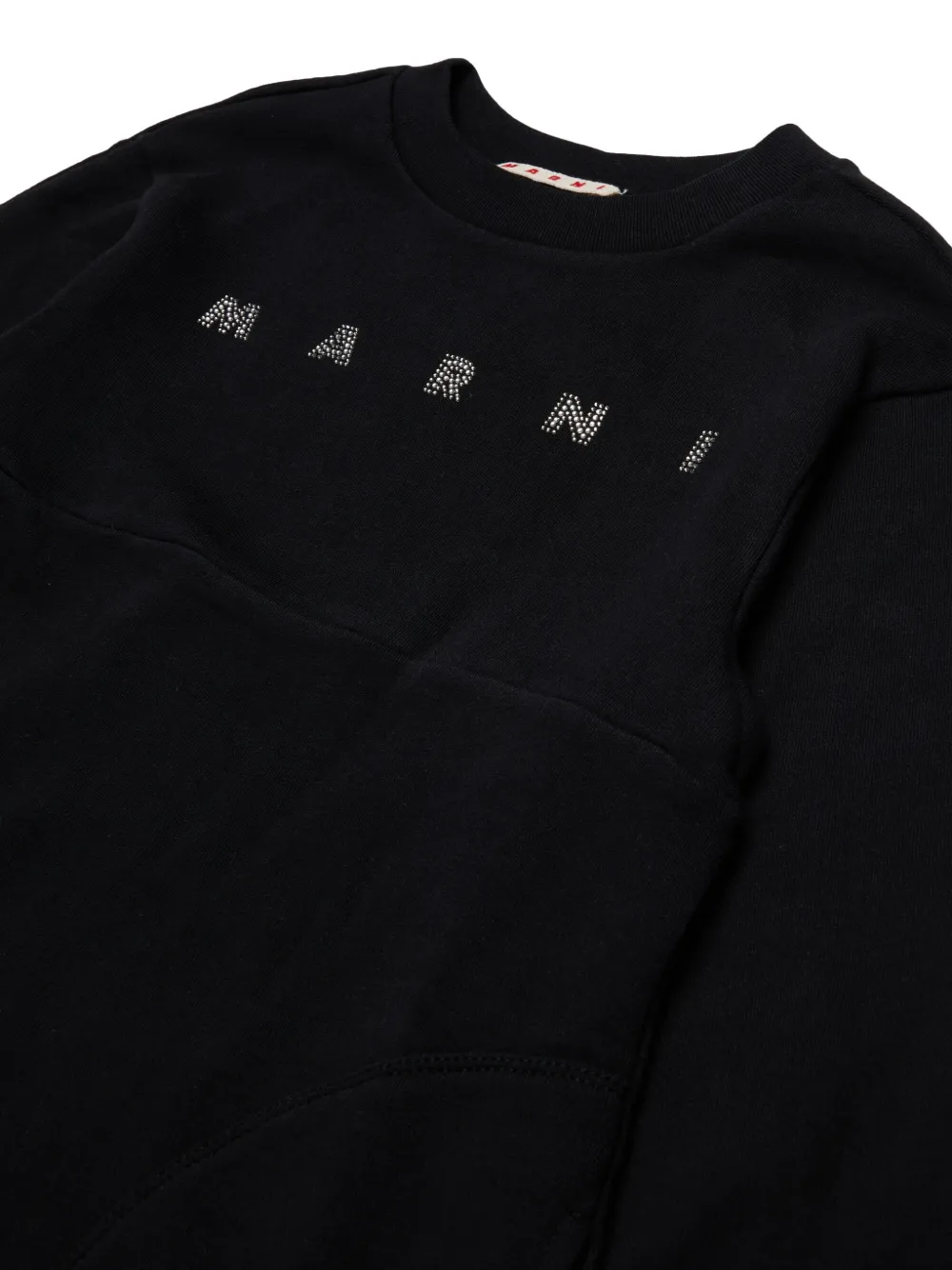 Marni Kids Jurk met opgestikte zak en stras logo Zwart