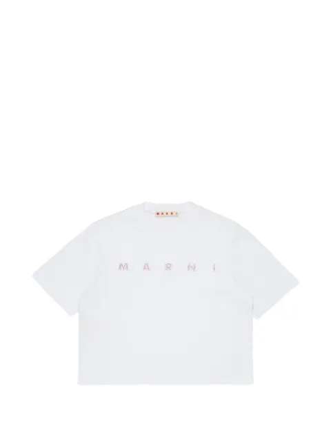 Marni Kids rhinestone-logo cropped T-shirt