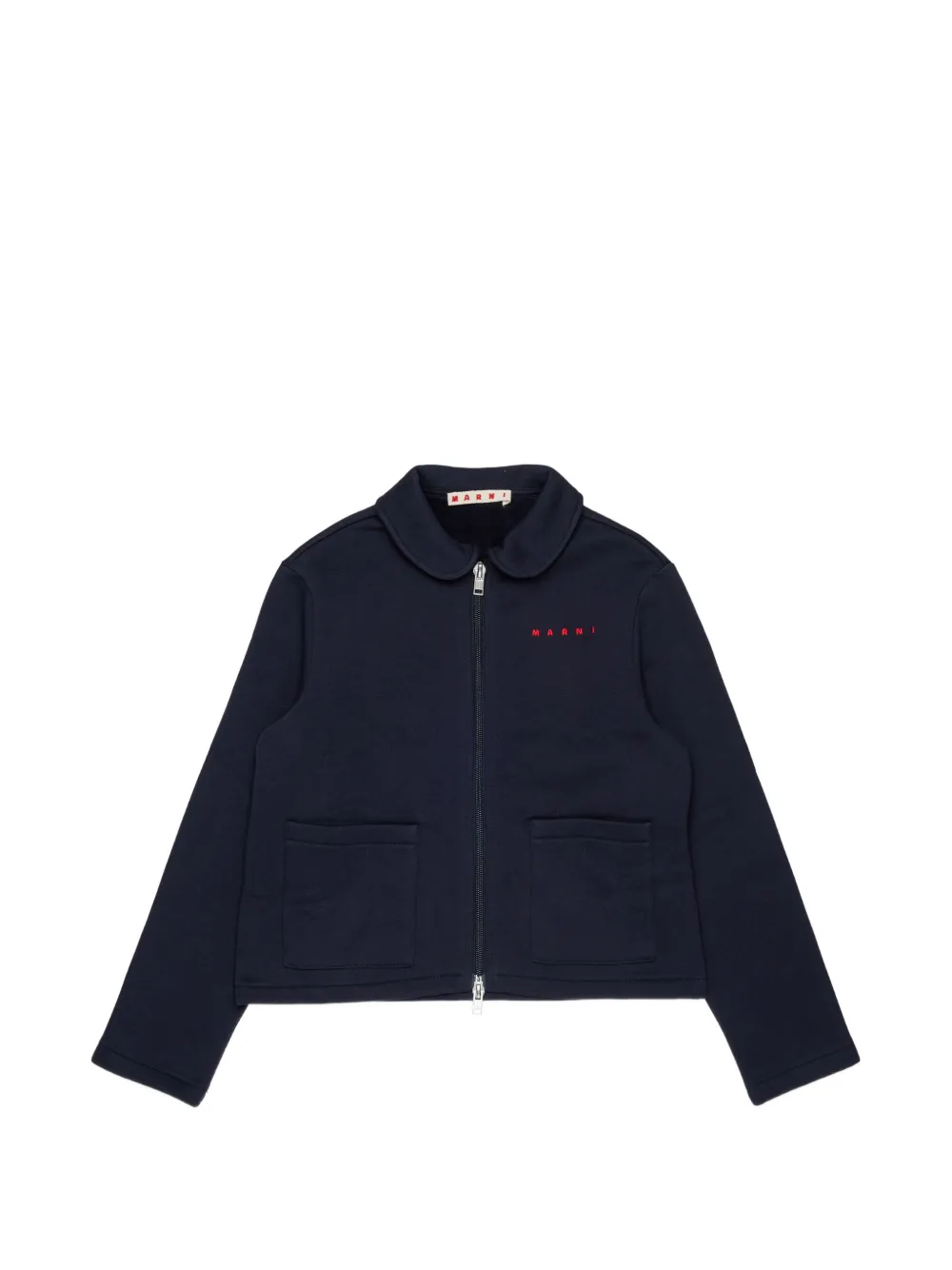 Marni Kids logo-embroidered zip-up sweater - Blue
