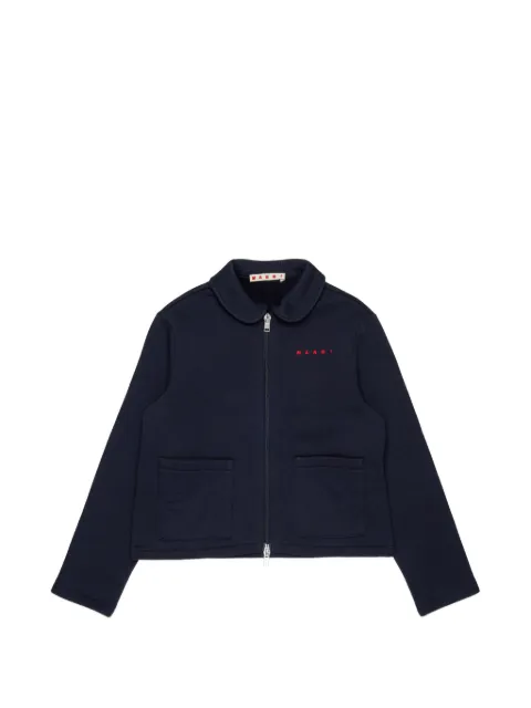 Marni Kids logo-embroidered zip-up sweater