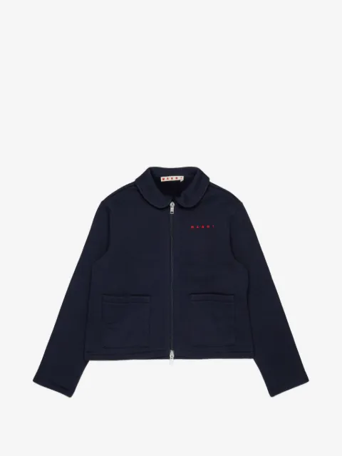 Marni Kids logo-embroidered zip-up sweater