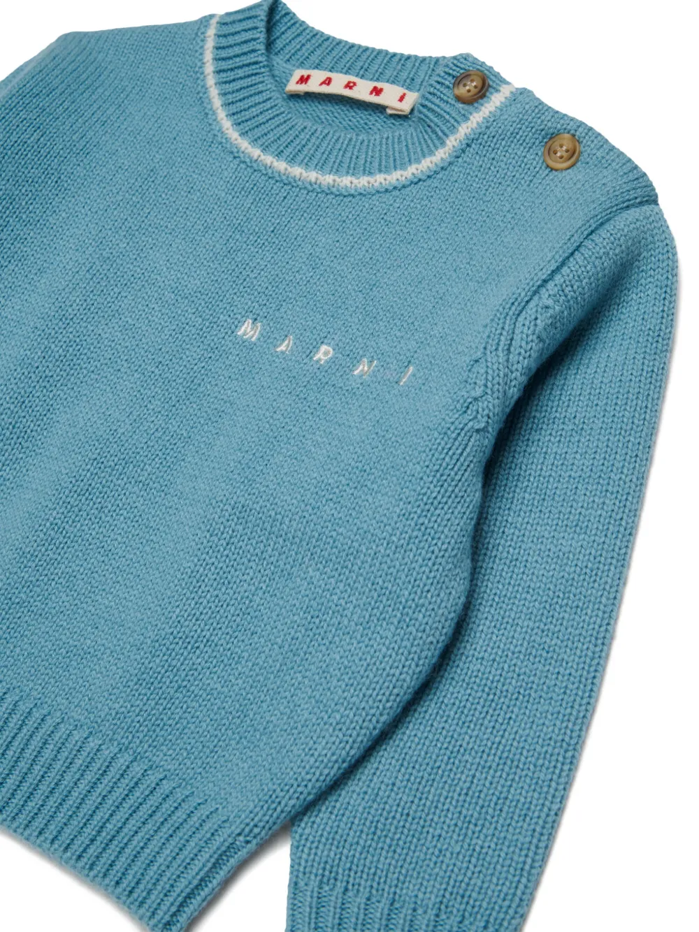 Marni Kids Trui met knopen op de schouders en geborduurd logo Blauw