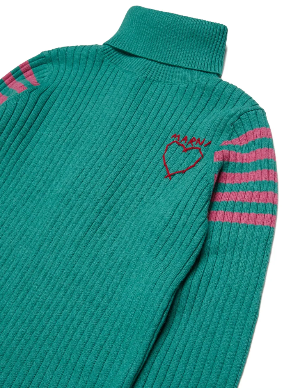 Marni Kids Ribgebreide trui met hartpatroon Groen