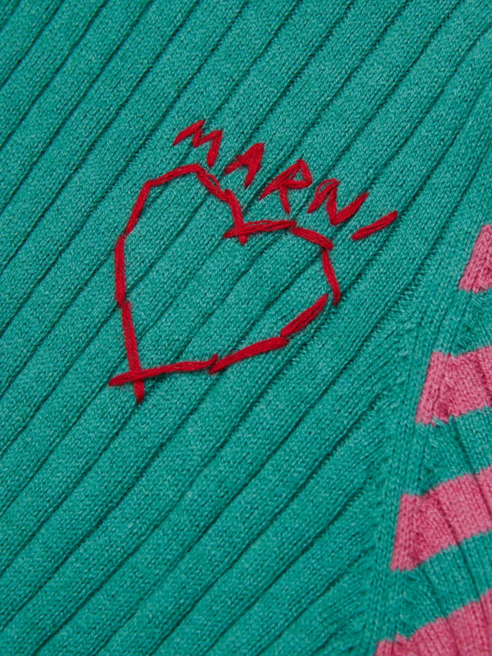 Marni Kids Ribgebreide trui met hartpatroon Groen