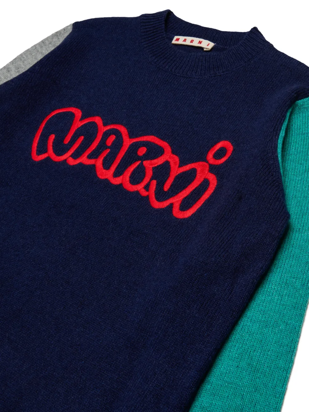 Marni Kids Trui met geborduurd logo en colourblocking Blauw