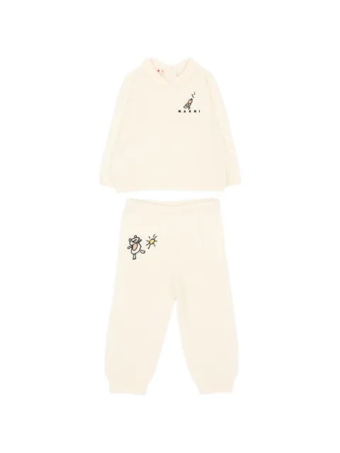 Marni Kids beige wool blend knit set with embroidery