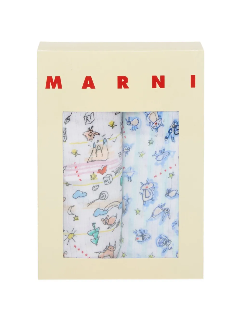 Marni Kids Twee katoenen dekens met illustratieve print Blauw