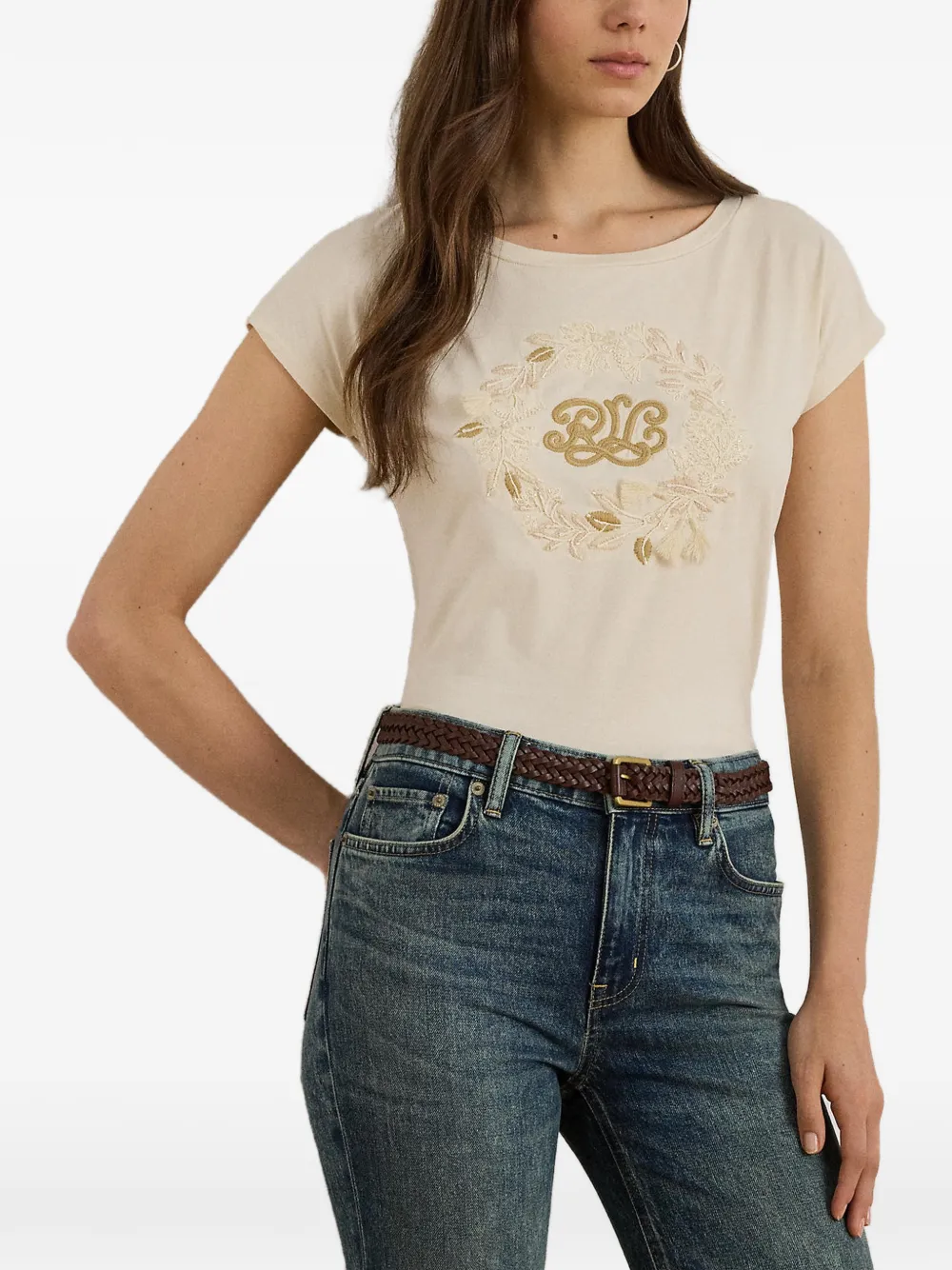 Lauren Ralph Lauren logo-embroidered T-shirt - Toni neutri