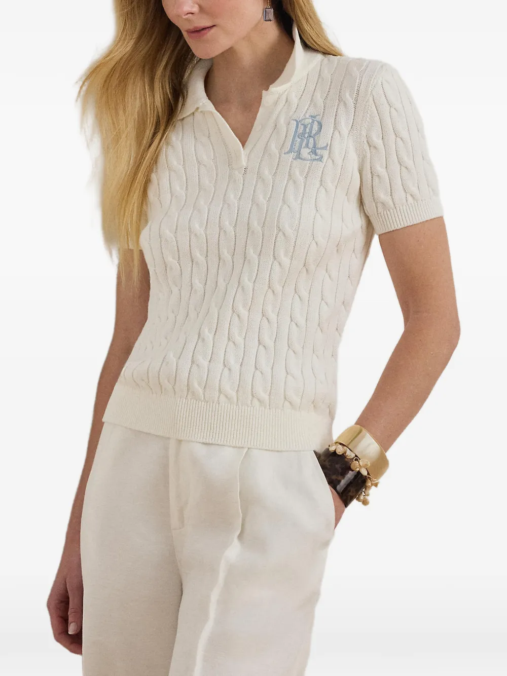 Lauren Ralph Lauren cable-knit logo-embroidered T-shirt - Toni neutri