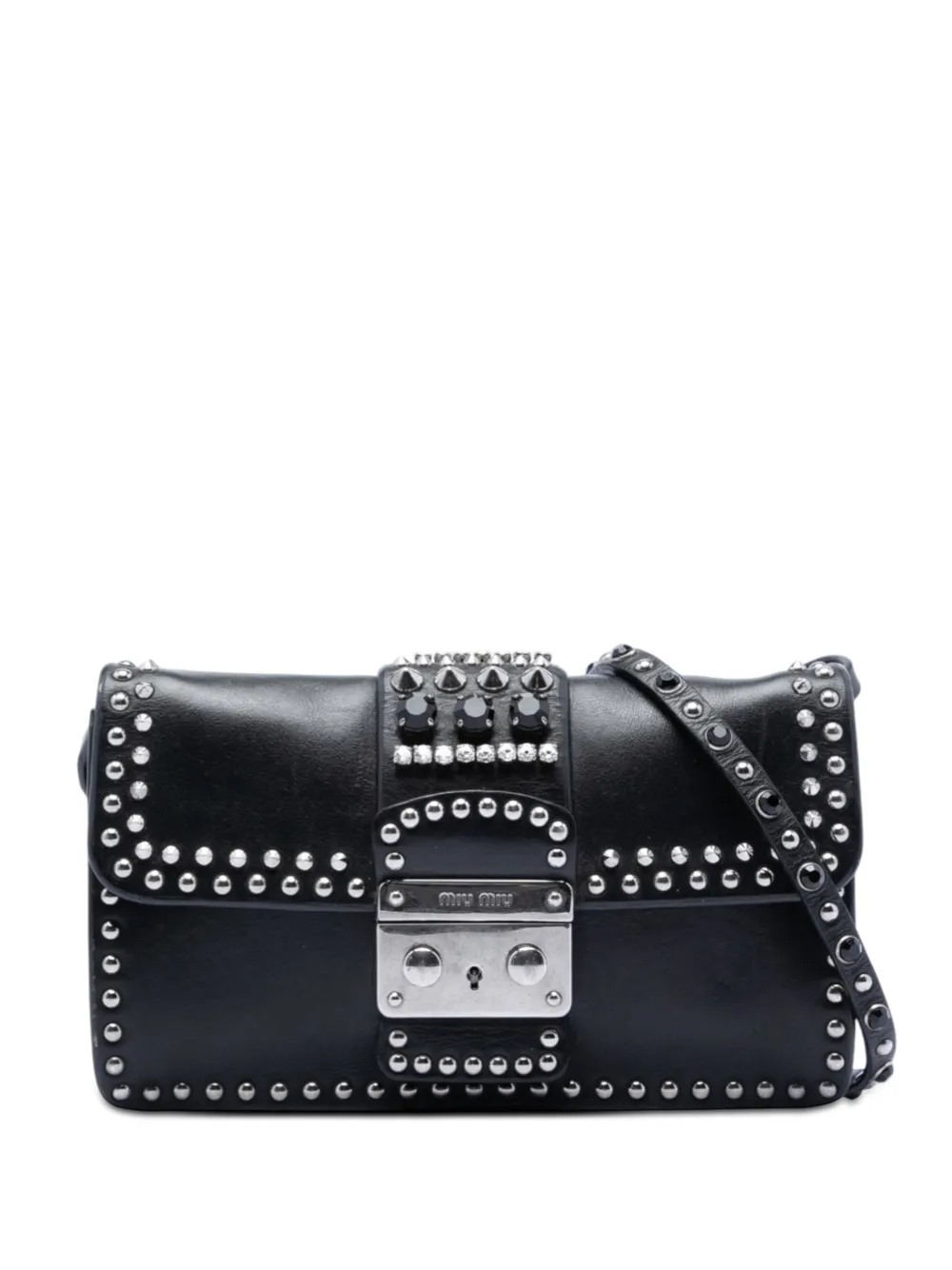 Miu Miu Pre-Owned 2010-2026 Studded Leather Push Lock crossbody bag - Nero