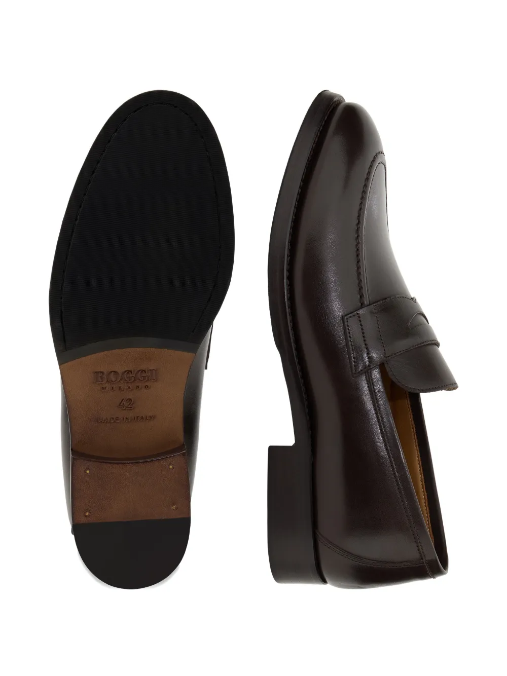 Boggi Milano brushed-leather Blake-construction loafers Bruin