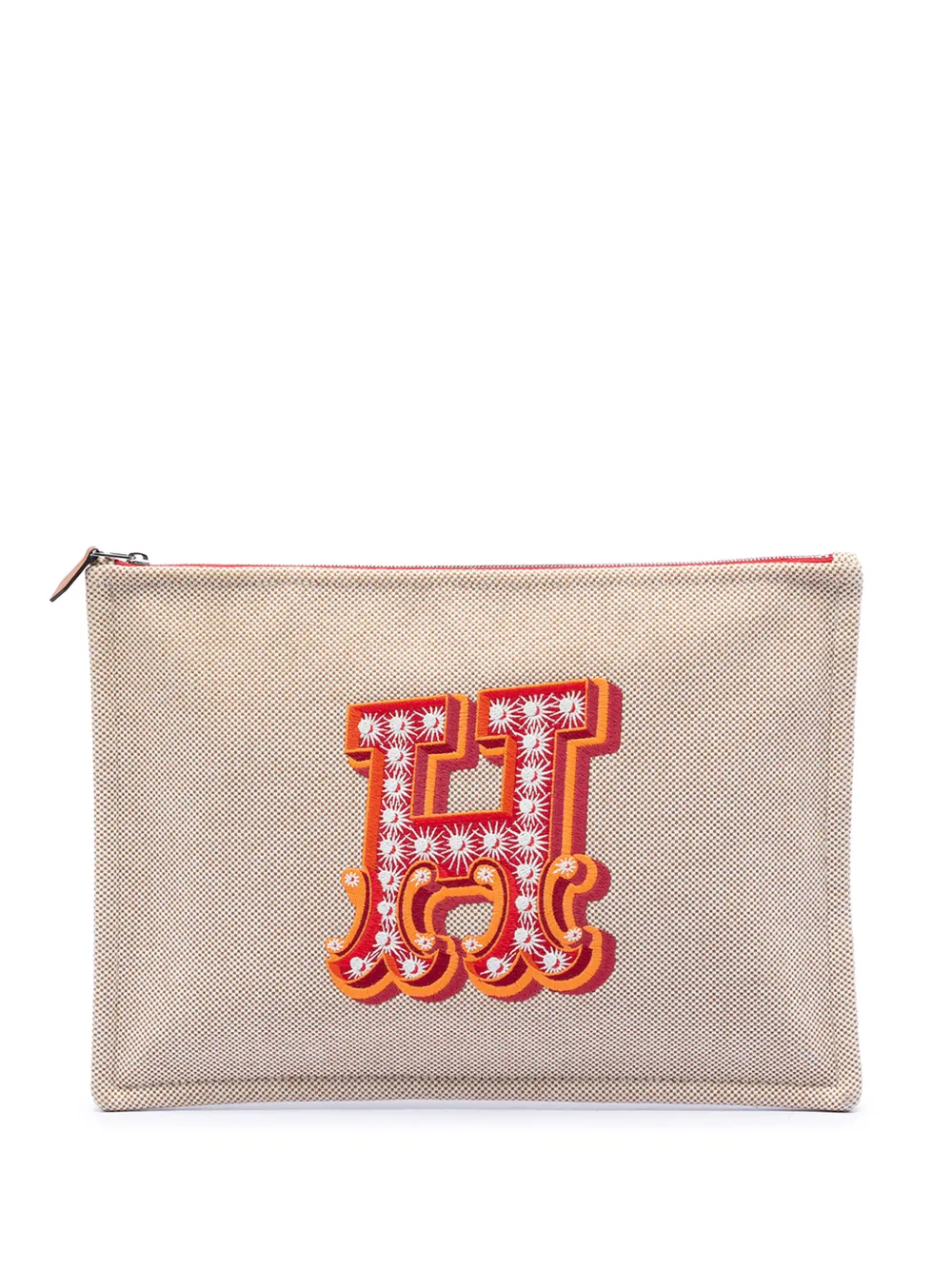 Hermès Pre-Owned 2010-2026 H Canvas Embroidered Electrique Flat Case clutch bag - Orange