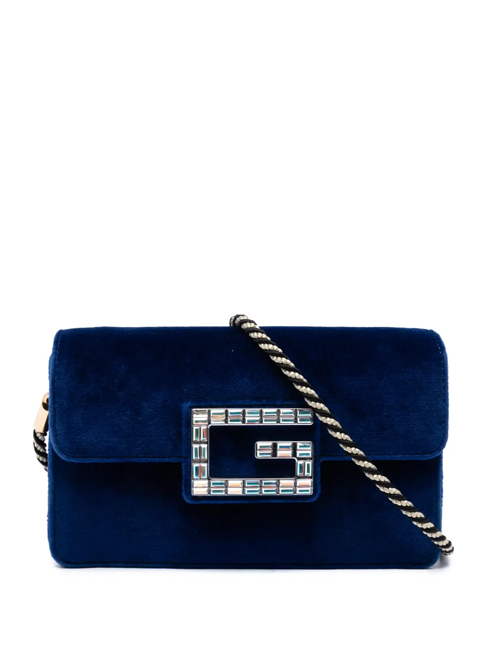 Gucci Pre-Owned 2016-2026 Crystal G Velvet Broadway crossbody bag - Blu